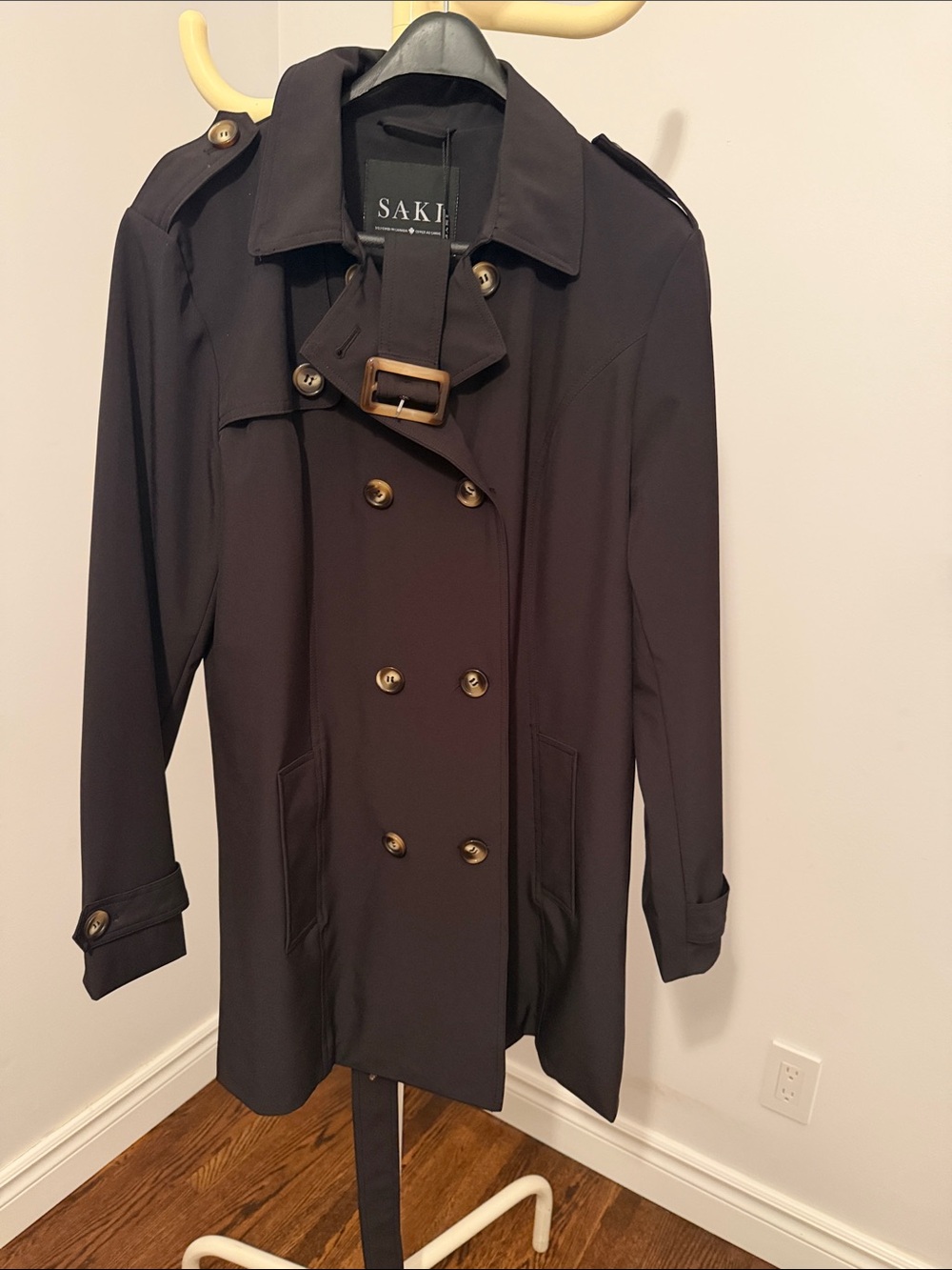 Brand New Women's Double-Breasted Trench Coat in Black Size Large NWT dark Black